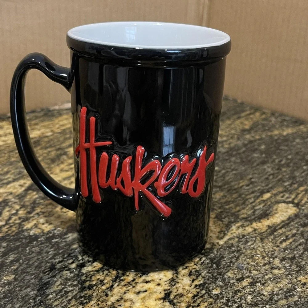 Nebraska Cornhuskers Coffee Mug Cup Ceramic Black Red NCAA Football Huskers 3D - Picture 3 of 7